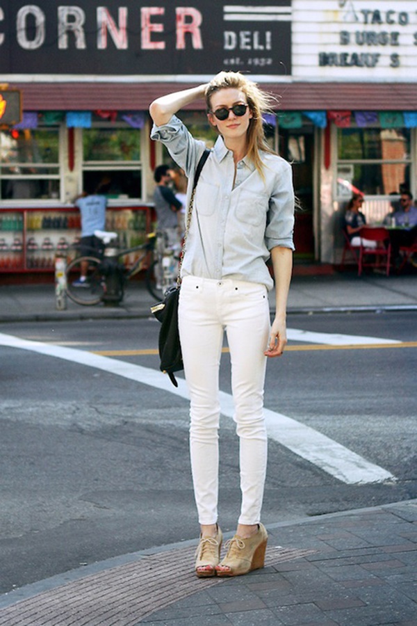 5 cách phối đồ với quần skinny jeans trắng cho thu này