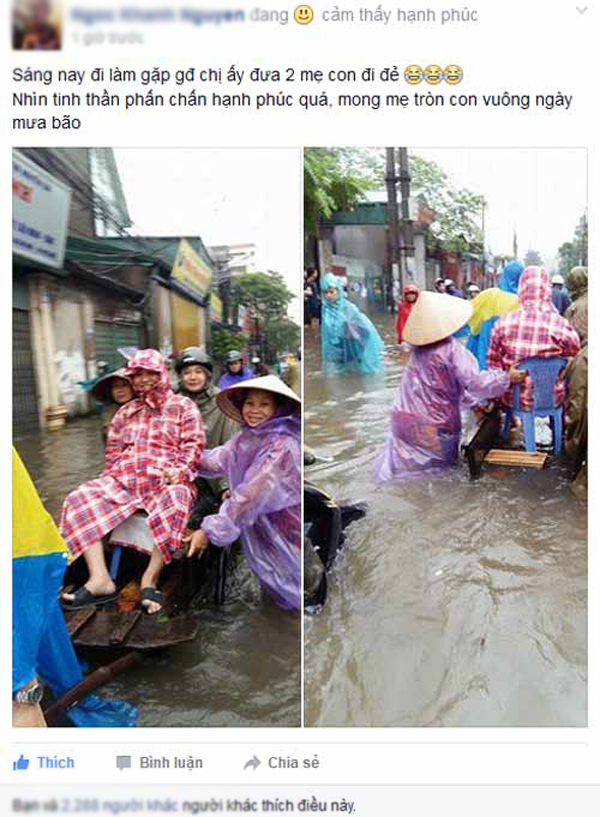 Mưa ngập, mẹ ngồi xe bò lội nước đi... đẻ ở Hà Nội