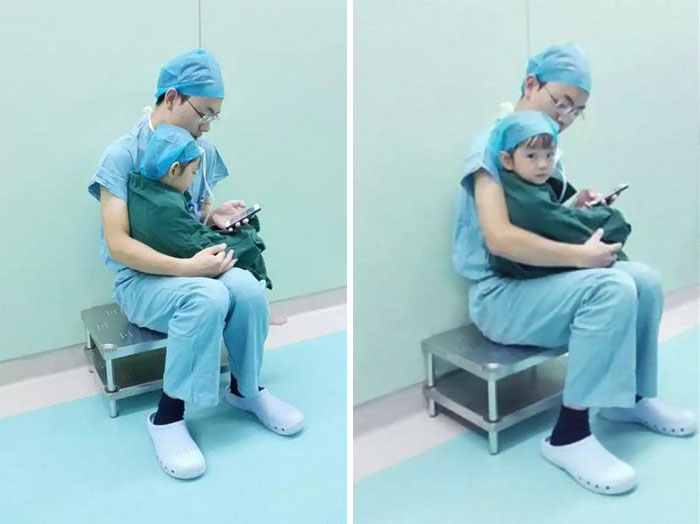Cảm động hình ảnh bác sỹ dỗ bé nín khóc trước ca phẫu thuật