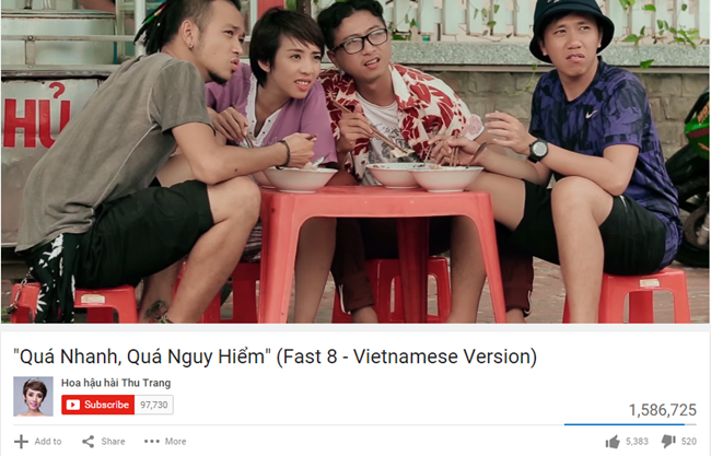 Sốc: “Bản sao” Fast and Furious của Thu Trang cán mốc 1,5 triệu view