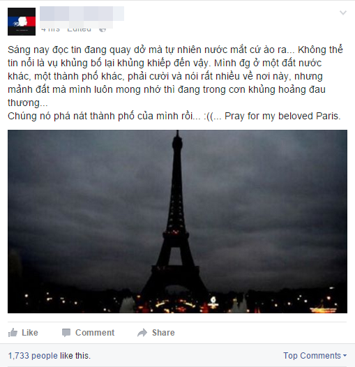 Cộng đồng mạng Việt Nam cùng 'cầu nguyện cho Paris'