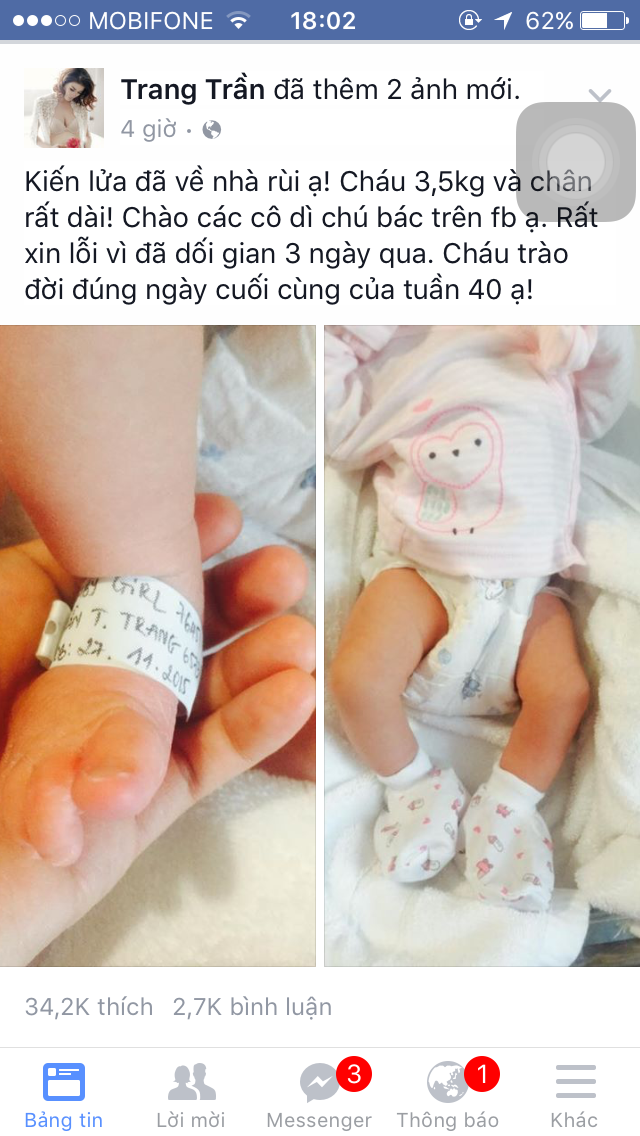 Trang Trần kể về quá trình 'vượt cạn', hạ sinh con gái 3,5kg