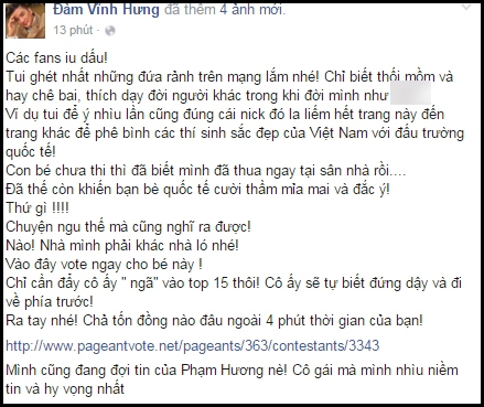 Đàm Vĩnh Hưng kêu gọi ủng hộ Hà Thu, đặt niềm tin vào Phạm Hương.