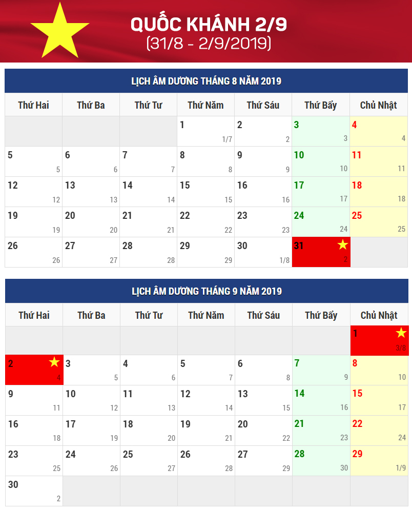 Lịch nghỉ lễ Quốc khánh 2/9 năm nay