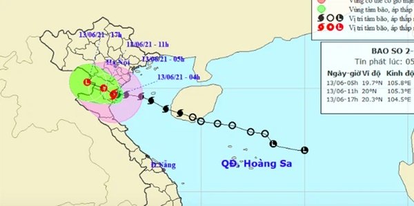 Bão số 2 giật cấp 10 đổ bộ đất liền từ Thái Bình đến Nghệ An, gây mưa dông gió giật cho khu vực Bắc Bộ