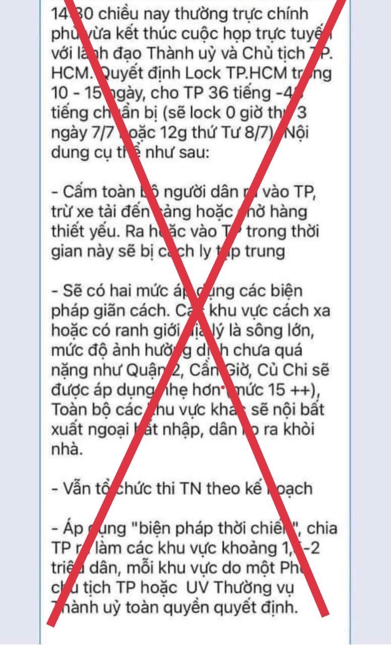 Bác bỏ tin lan truyền “lock TP.HCM trong 10-15 ngày”