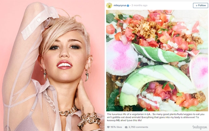 Miley Cyrus trở thành người ăn chay quyến rũ nhất thế giới