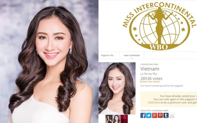 Hà Thu dẫn đầu bình chọn qua mạng xã hội tại Miss Intercontinental 2015