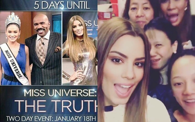 Hoa hậu và Á Hậu hoàn vũ 2015 tái ngộ MC "tội đồ" Steve Harvey.