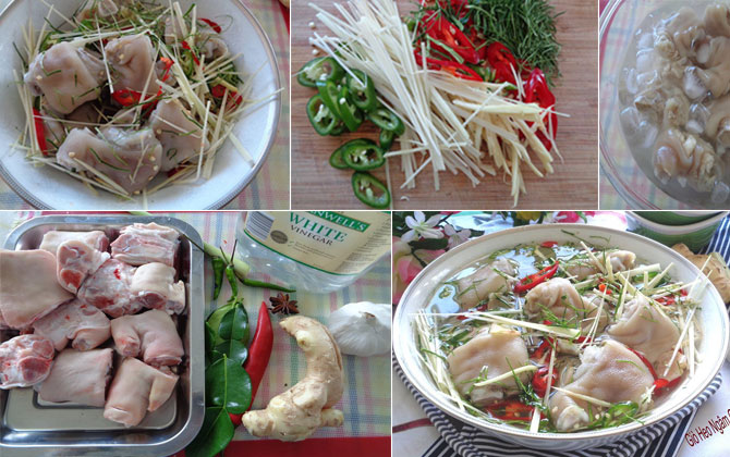 Làm giò heo ngâm giấm ớt thơm cay giữ chồng 3 ngày Tết