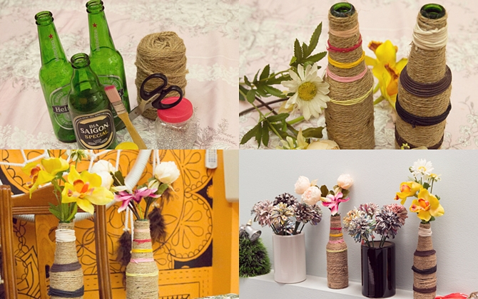 Biến chai lọ cũ thành lọ hoa xinh xắn chơi Tết 