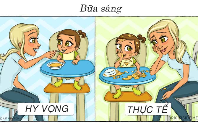 Những khác biệt "trời vực" giữa tưởng tượng và thực tế khi nuôi con