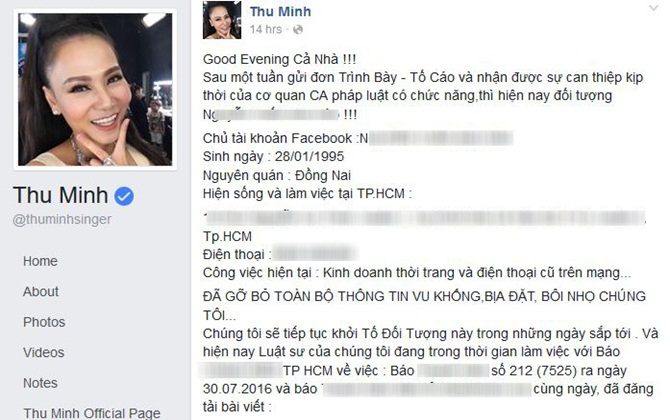 Thu Minh khởi kiện người tung tin vợ chồng cô trốn nợ
