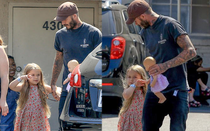 Beckham đích thân đưa Harper và búp bê đi làm móng