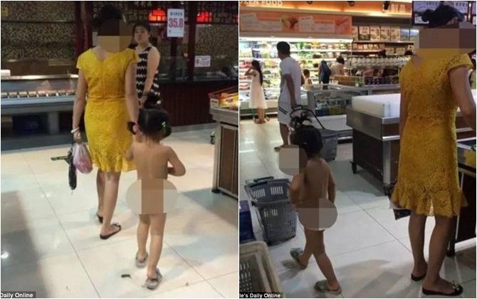 Phẫn nộ bé gái bị mẹ lột trần kéo đi khắp siêu thị