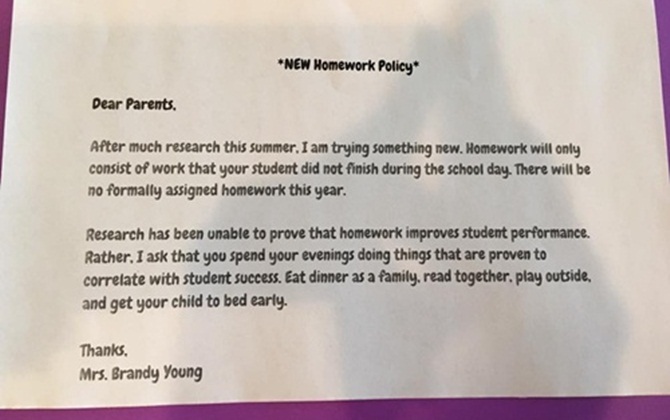 Nữ giáo viên Mỹ nói không với bài tập về nhà
