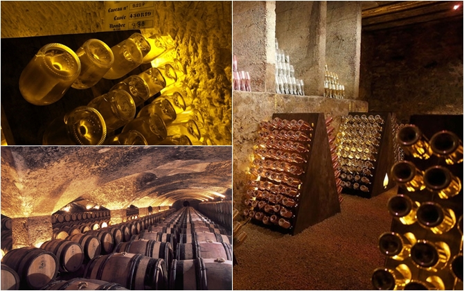 Tận mắt ngắm những chai champagne mạ vàng trong hầm rượu Pháp
