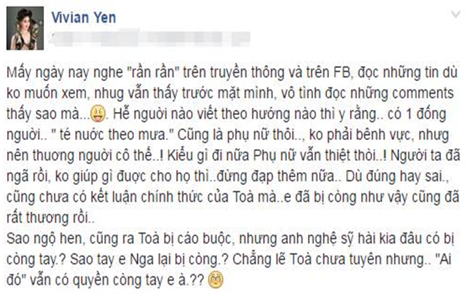 Người đẹp Yến Vy lên tiếng khi Hoa hậu Phương Nga hầu toà