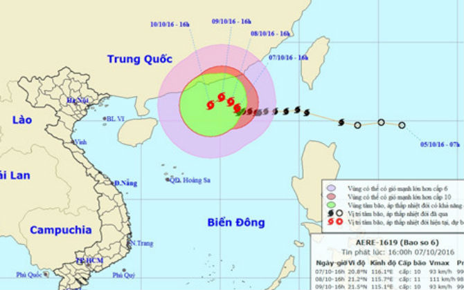 Bão số 6 mạnh lên và đổi hướng