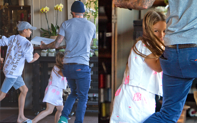 Bố con Beckham cuống cuồng chạy trốn phóng viên