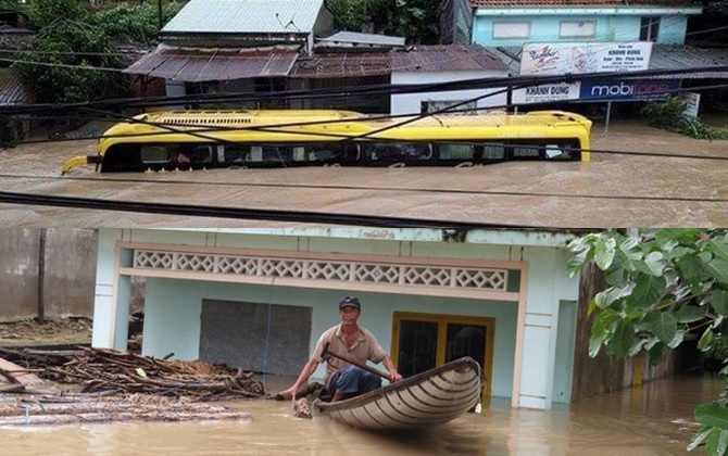 Lũ ngập xe khách ở Phú Yên