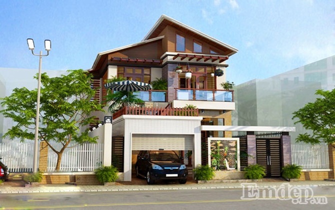Thiết kế nhà 3 tầng với mái ngói dốc mềm mại