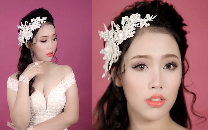 Trang điểm cô dâu tự nhiên trong suốt với tone cam hồng
