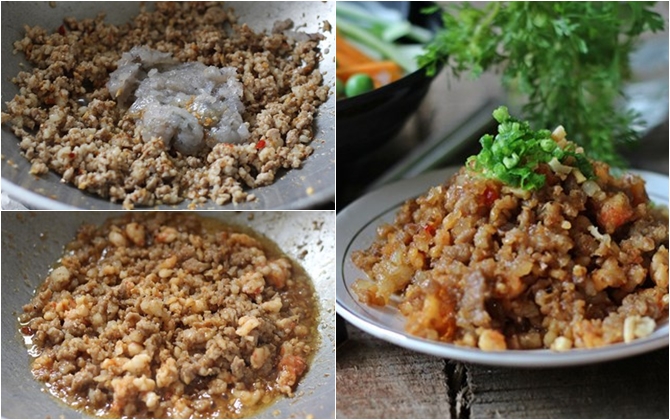 Độc đáo tôm thịt xào giả mắm