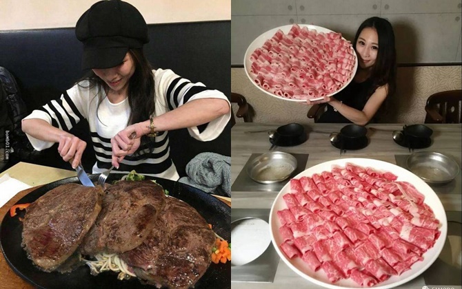 "Mỹ nhân phàm ăn" gây sốc khi đánh bay 2,7kg thịt bò