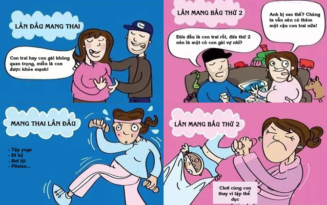 Sự khác biệt hài hước giữa mang thai lần đầu và lần hai