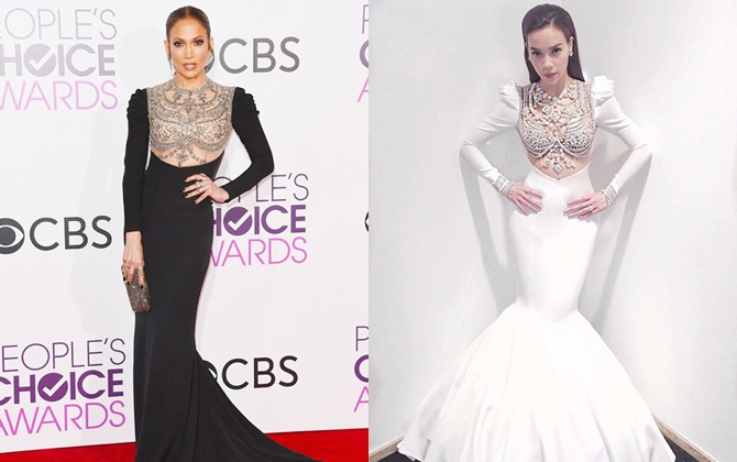 Jennifer Lopez bị nghi mặc đầm nhái Hồ Ngọc Hà?