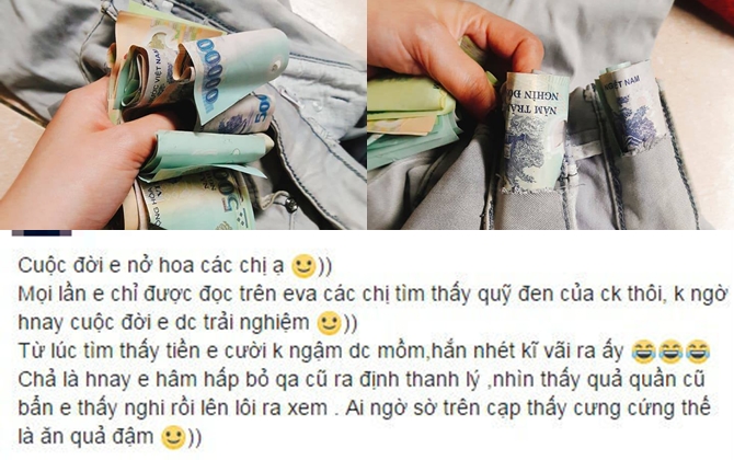 Vợ trẻ 'cười sướng' phát hiện quỹ đen khủng trong cạp quần của chồng hút 8,5 ngàn like