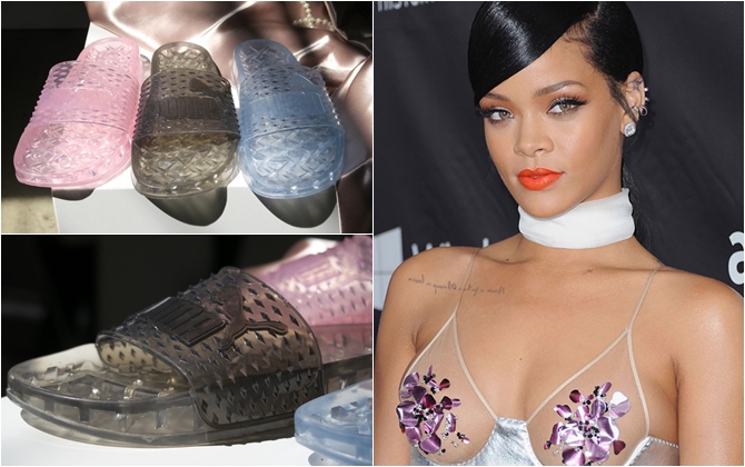 Dép hàng hiệu mới nhất của Rihanna trông chả khác gì dép nhựa đi trong nhà tắm!