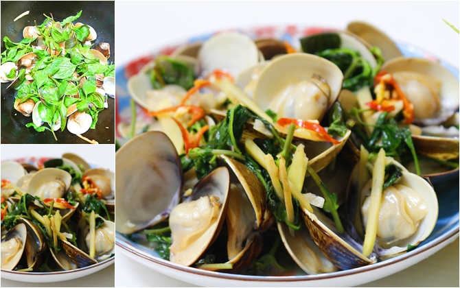 Ngao xào húng quế nóng hổi ngày gió về