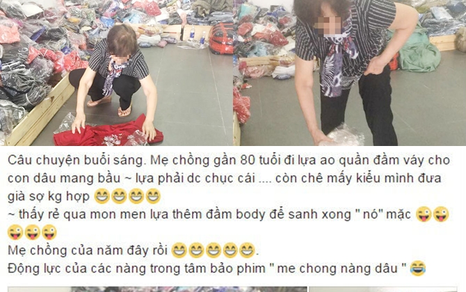 Mẹ chồng của năm là đây: Gần 80 tuổi vẫn chọn váy cho con dâu mang bầu