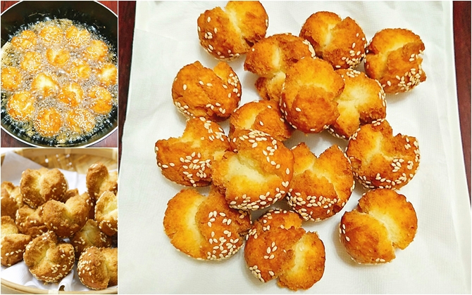 Thích thú món bánh vừng cười bông xốp, giòn tan, không cần lò nướng