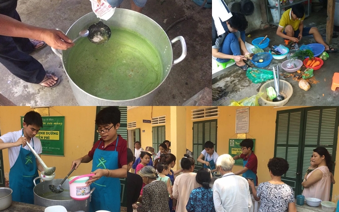 Cuối tuần, chị em rủ nhau cùng nấu cháo, làm bánh từ thiện tặng người nghèo