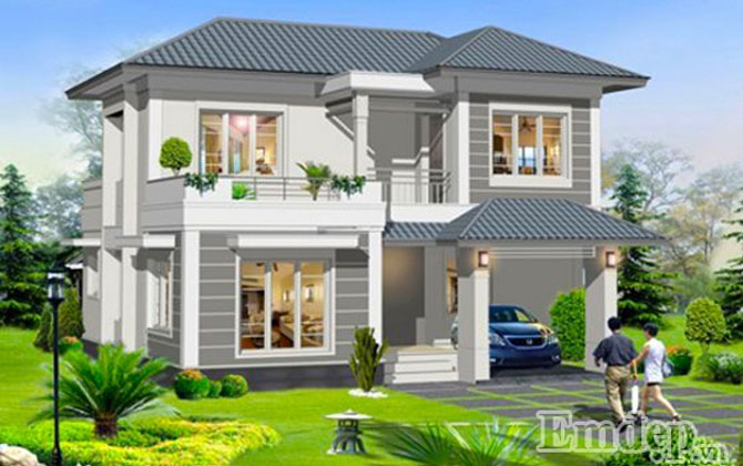 Xây nhà hai tầng 90m2 gần gũi với thiên nhiên