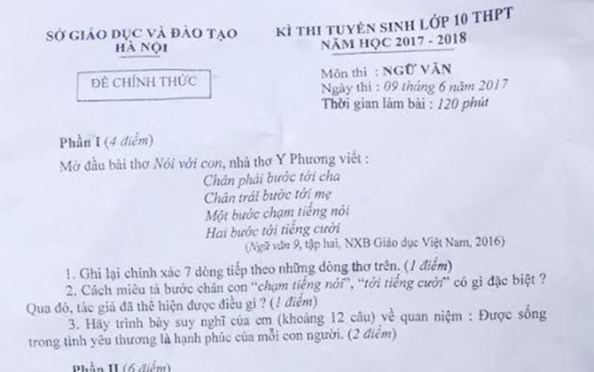 Đề thi môn Ngữ văn vào lớp 10 ở Hà Nội: Nhiều thí sinh kêu khó, làm không tốt!