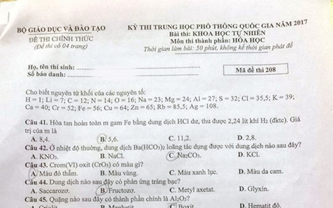 Thí sinh giải đề thi môn Hóa học THPT quốc gia 2017, chắc chắn sẽ vượt vũ môn