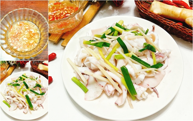 Mực hấp hành gừng quyến rũ mâm cơm ngày cuối tuần