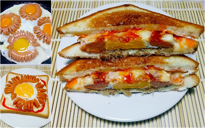 15 phút làm bánh sandwich kẹp trứng xúc xích ngon tuyệt cho bữa sáng cuối tuần