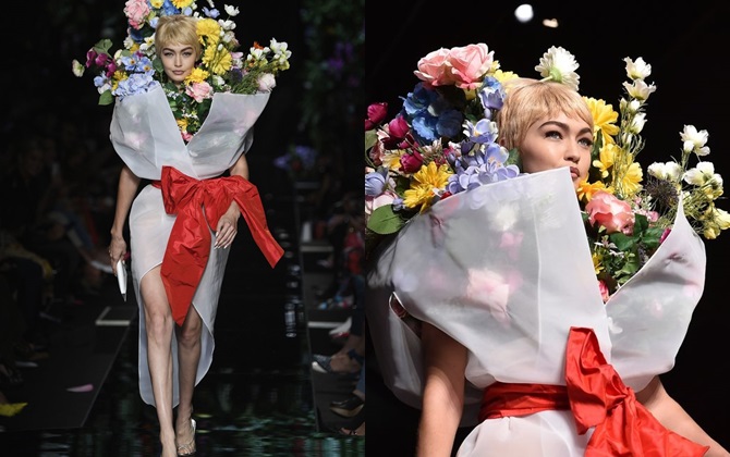 Gigi Hadid hóa bó hoa 'khổng lồ' trên sàn diễn Milan Fashion Week 2018