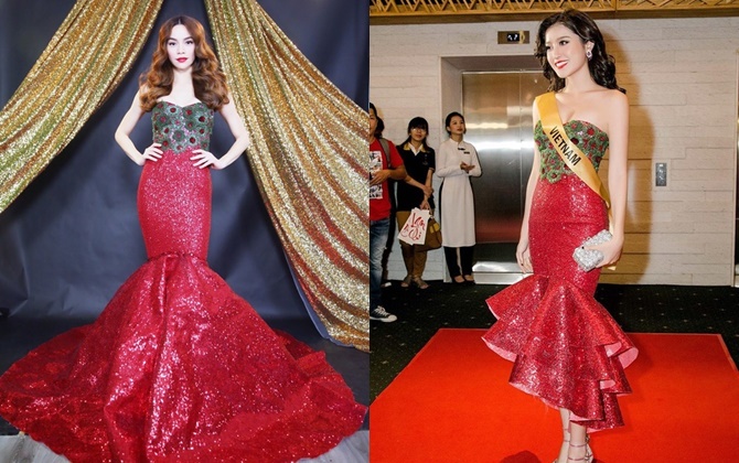 Thay vì sáng tạo riêng cho Huyền My, NTK Lý Quí Khánh lại "tái chế" từ đầm cũ của Hà Hồ