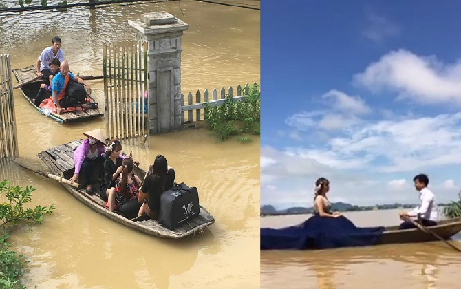 Cô dâu chú rể Ninh Bình leo lên nóc nhà chụp ảnh cưới "chạy lũ" lịch sử "hót hòn họt" MXH