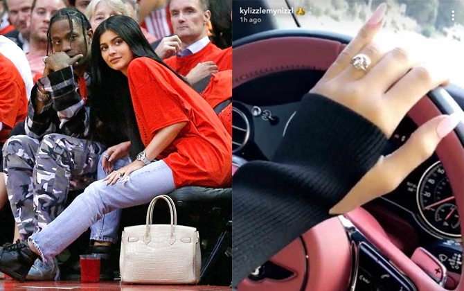 Fan sốt xình xịch vì Kylie Jenner vô tình để lộ nhẫn đính hôn kim cương "to tổ chảng"