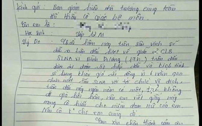 ĐƠN XIN NGHỈ HỌC “NGẦU” nhất quả đất, phụ huynh cho con nghỉ học cũng “CHẤT LỪ”