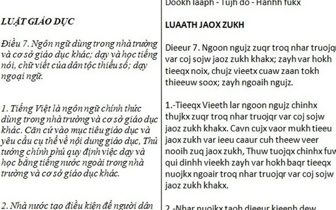 Thêm một đề xuất cải tiến: Tiếng Việt thành "Tieeqx Vieeth"