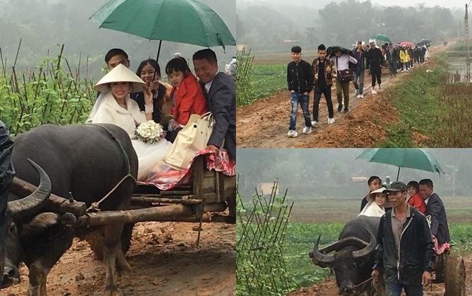 Đám cưới về trên đường quê: Cô dâu đi xe trâu kéo về nhà chồng, trai gái hồ hởi vui trong lòng