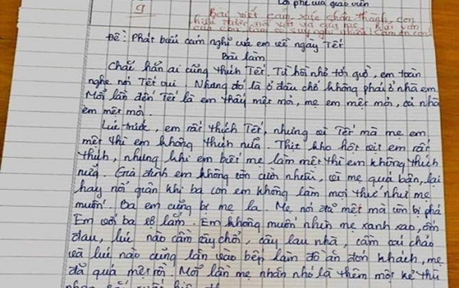 Bài văn gây sốt mạng xã hội: ‘Em rất thích Tết nhưng vì Tết mà mẹ mệt thì em không thích nữa’